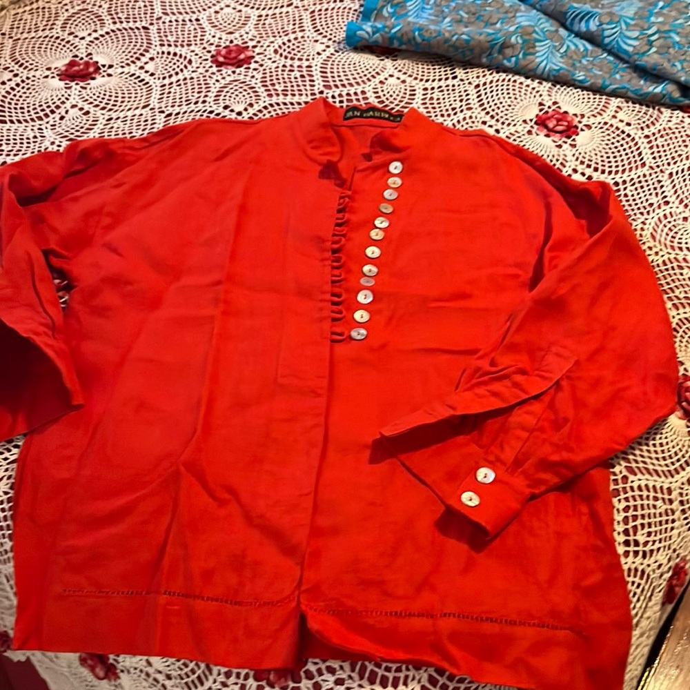 Vintage Jan Barboglio linen open jacket blouse